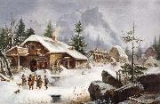 Heinrich Burkel A Village Gathering Sweden oil painting artist